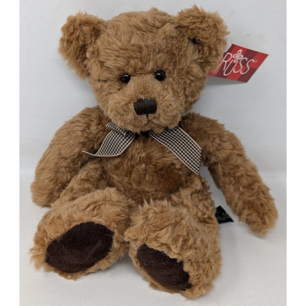 Vintage Russ Berrie Langley Brown Teddy Bear Plush Plaid Bow 90s 1990s